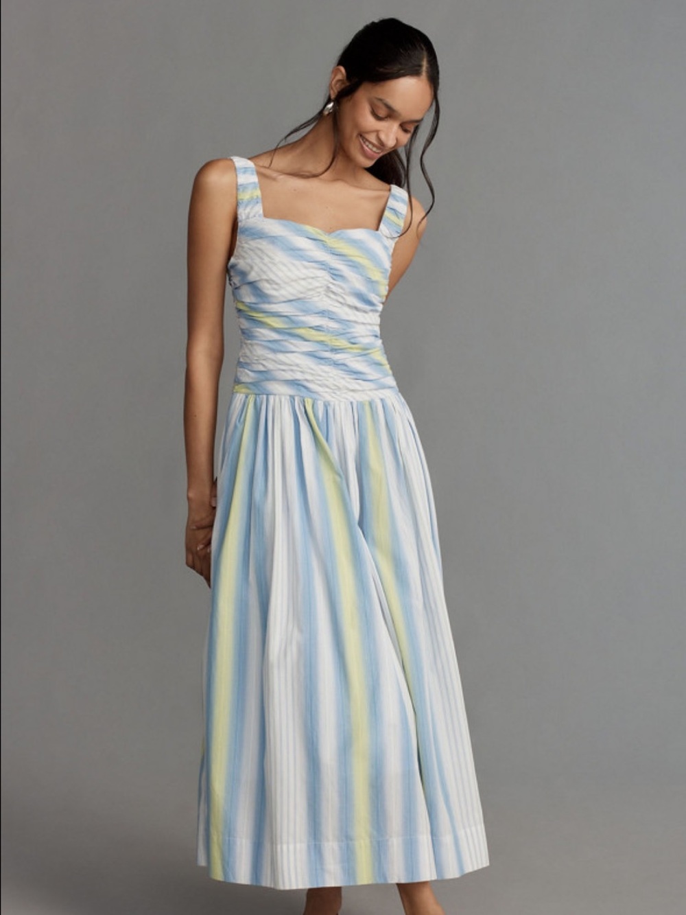 NWT Anthropologie Square Neck Drop Waist Maxi Dress